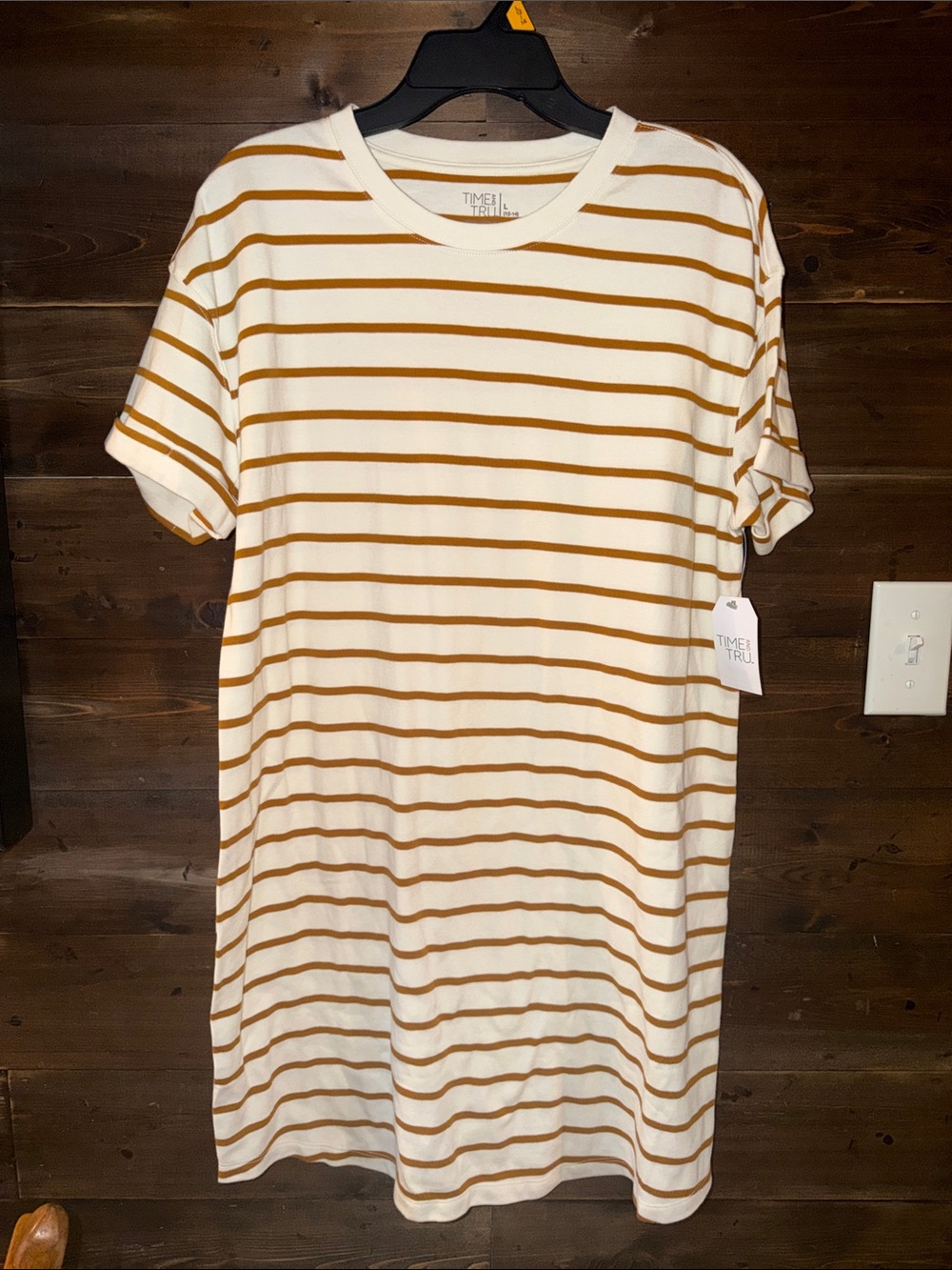 Time and Tru White and Mustard Stripe Short Sleeve T-shirt dress